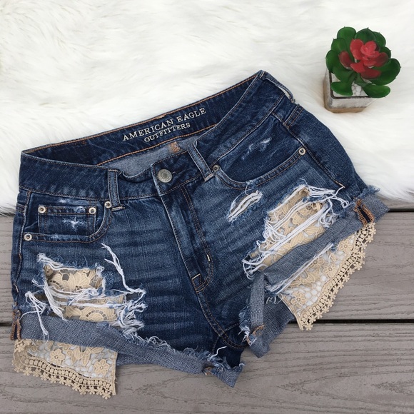 American Eagle Outfitters Pants - American Eagle Crochet Lace Pocket Ripped Shorts